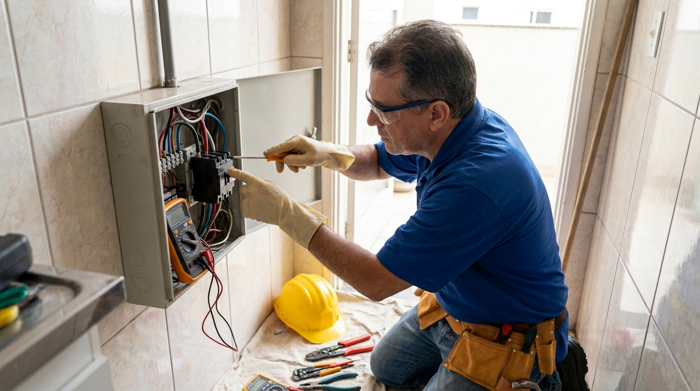 Eletricista instalando disjuntor em Santa Maria‑RS