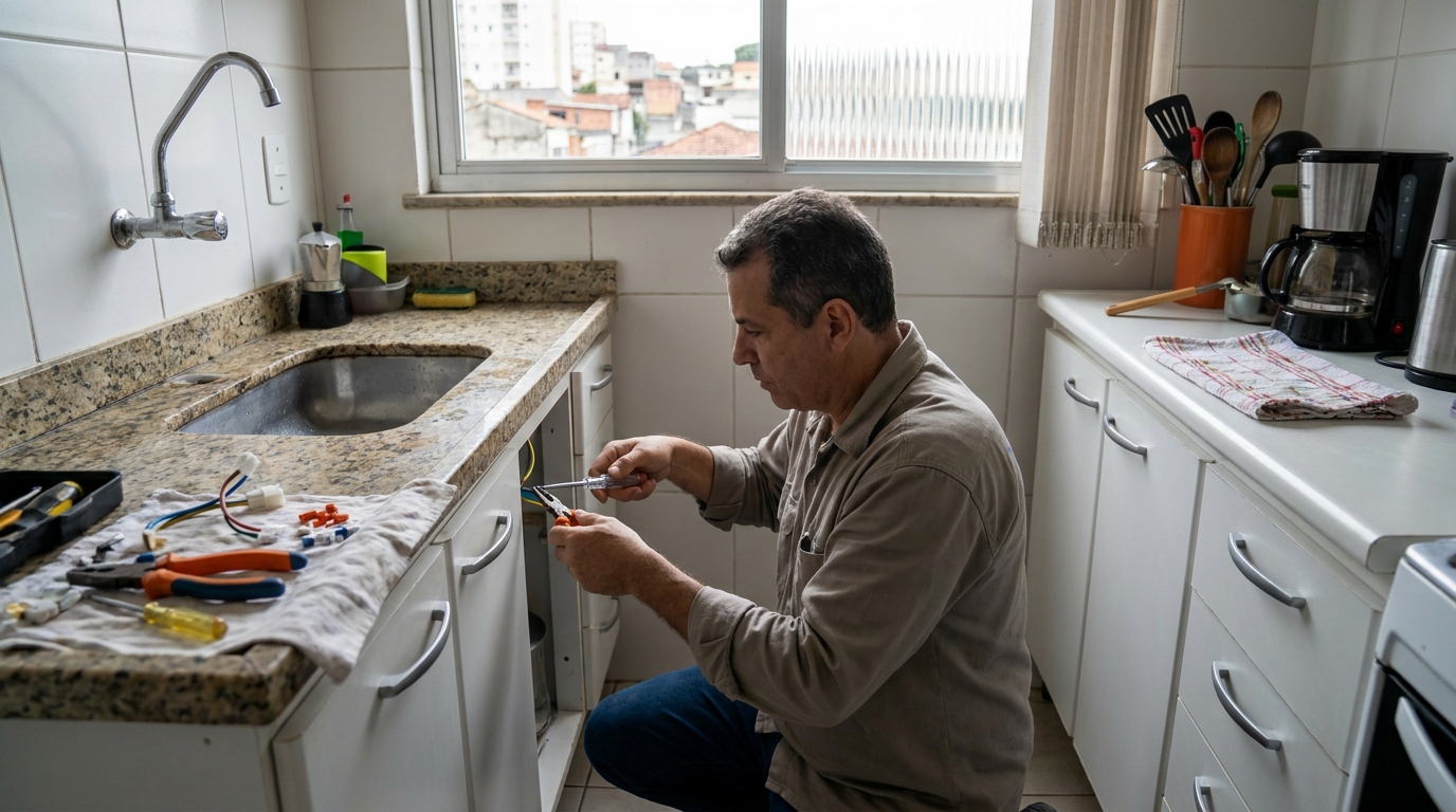 Eletricista instalando torneira eletrica em Santa Maria‑RS