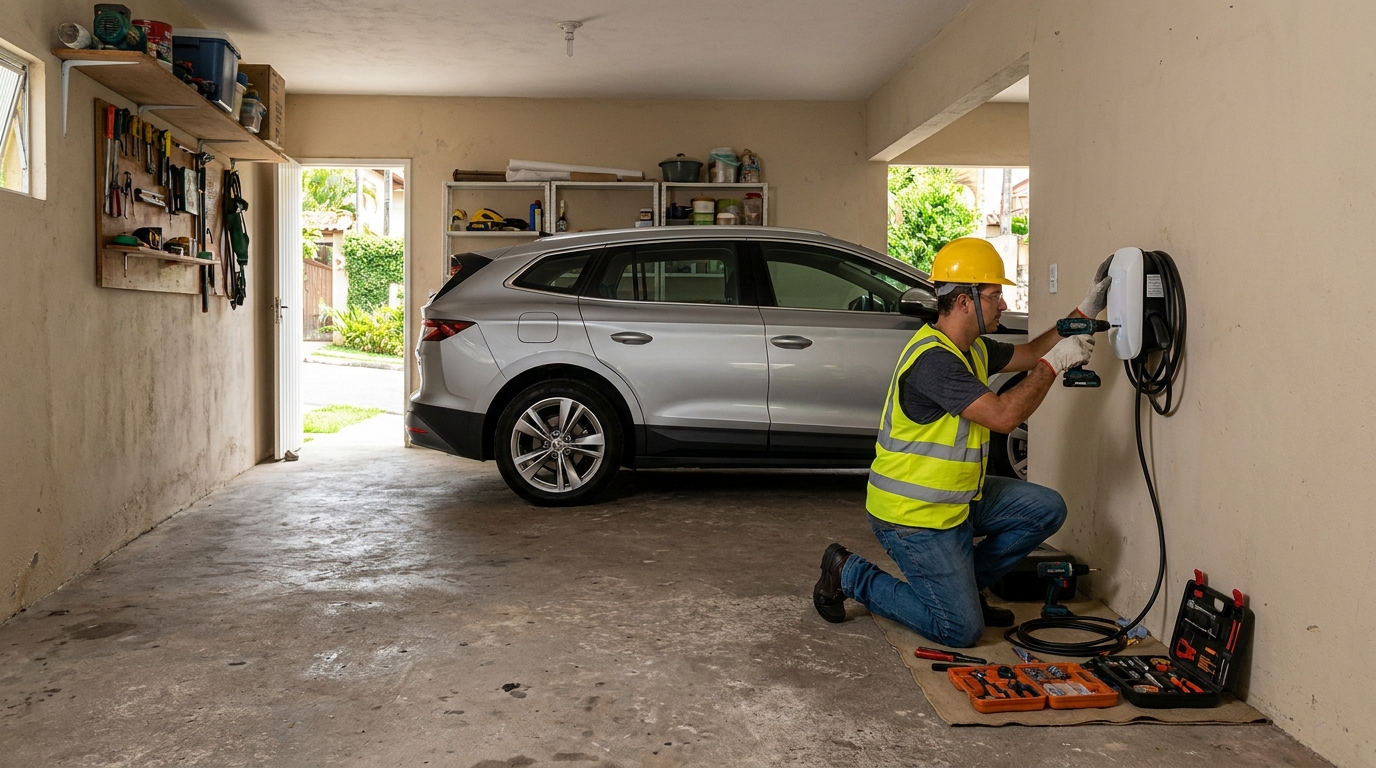 Instalacao de carregador de carro eletrico residencial em Santa Maria‑RS