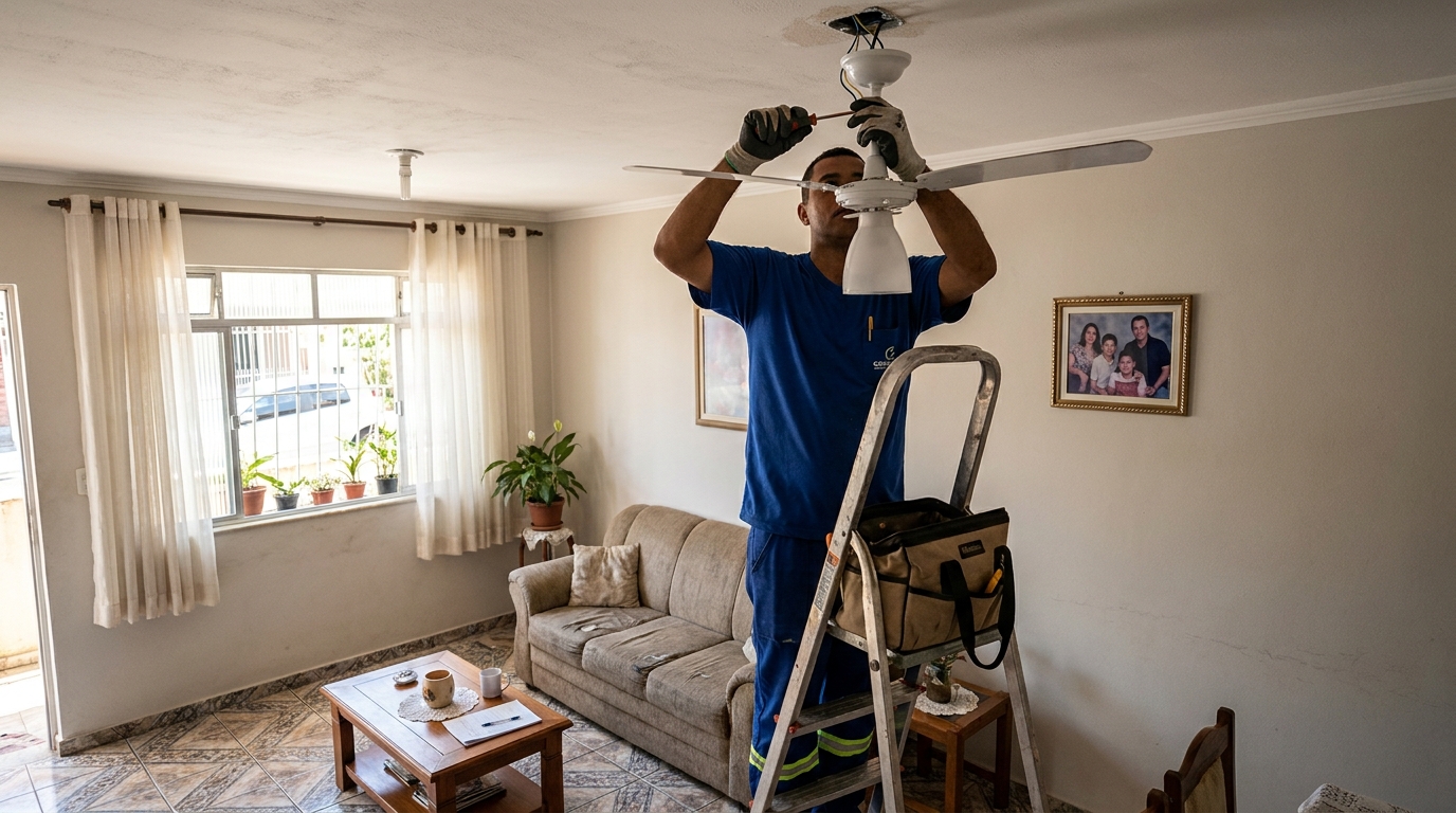 Instalacao de ventilador de teto residencial em Santa Maria‑RS